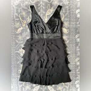 Monsoon Black Tiered Silk Mini LBD Cocktail Dress V-Neck Sleeveless